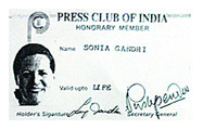 प्रेस क्लब सदस्यता संबंधी सोनिया गांधी का कार्ड