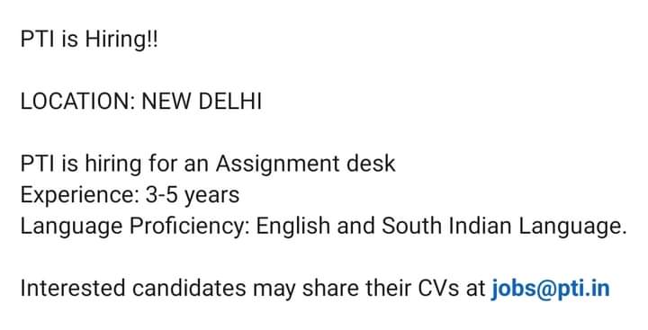 pti@jobs | No. 1 Indian Media News Portal