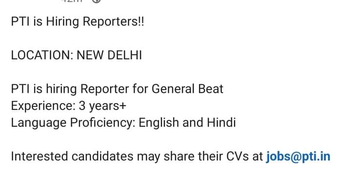 jobs@pti | No. 1 Indian Media News Portal