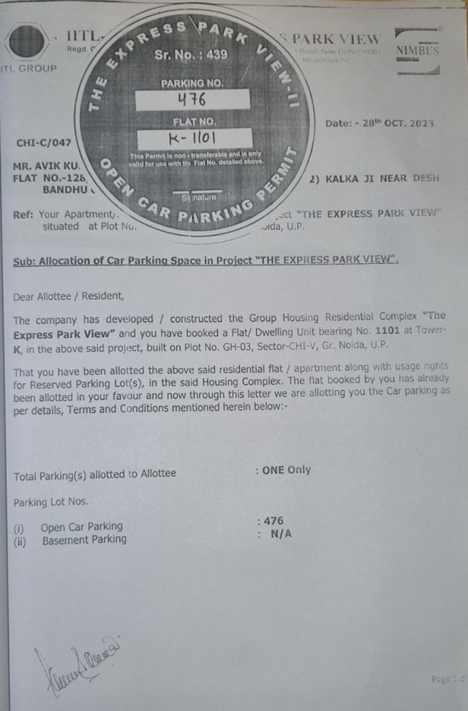 Parking-Allotment-letter | No. 1 Indian Media News Portal