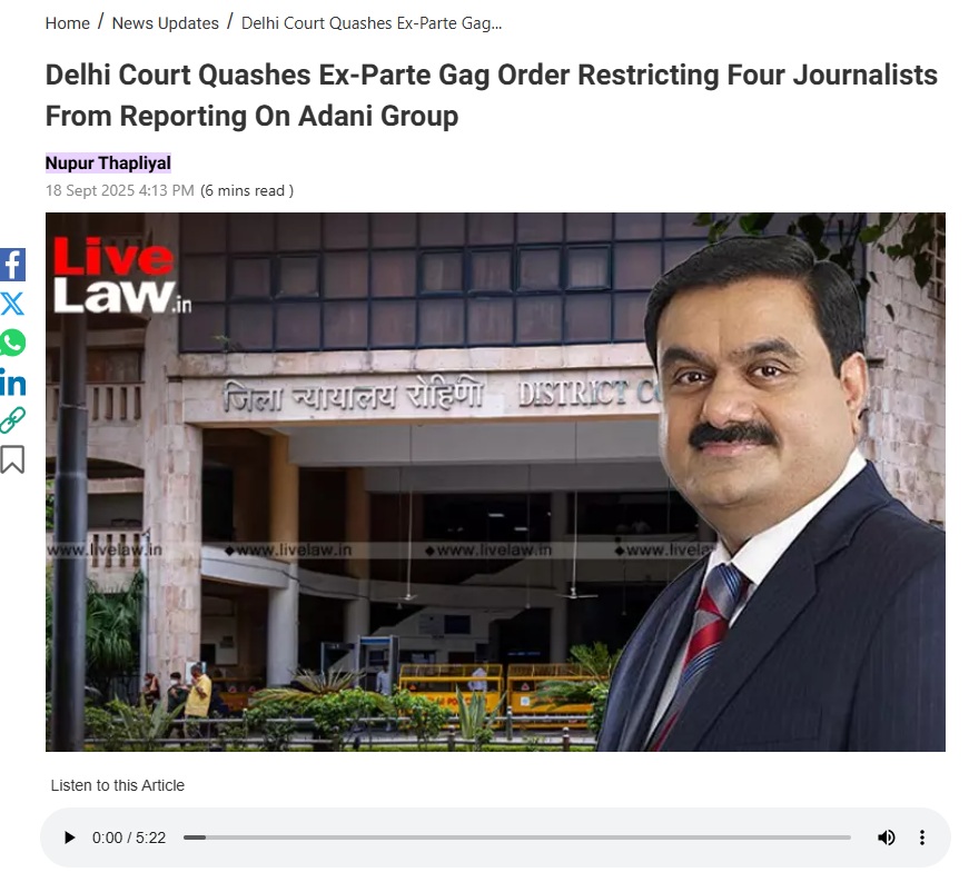adani gag order | No. 1 Indian Media News Portal