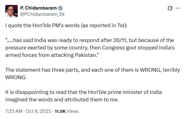 Chidambaram 2025-10-09 | No. 1 Indian Media News Portal
