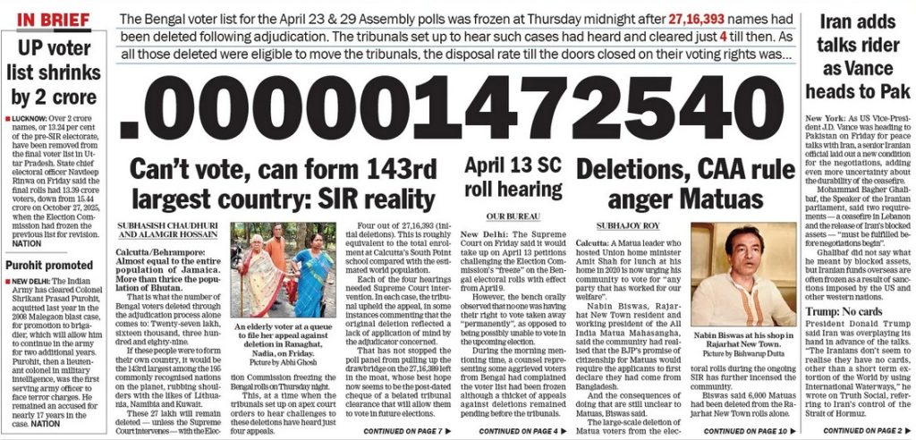 Telegraph 2026-04-11 | No. 1 Indian Media News Portal