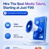 Promotional banner advertising media talent recruitment starting at ₹99 with a call to action to visit cosmoquick.com/media-jobs.