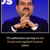 Close-up of a man in a dark suit, hands clasped, with a meme caption about US authorities ending fraud cases against a business figure (no name shown).