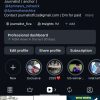 Instagram profile header for journalist_fiza in dark mode, showing bio, follower counts, and story highlights with circular avatars