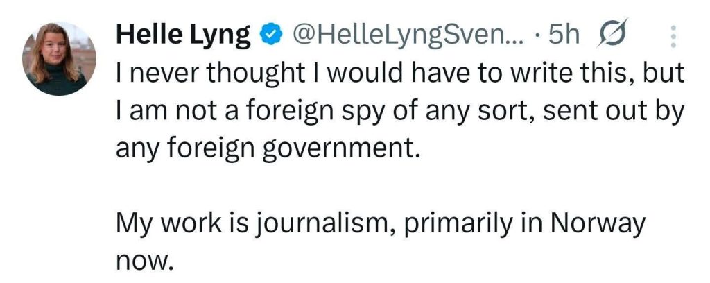 helle tweet | No. 1 Indian Media News Portal Tweet by Helle Lyng (verified) saying she is not a foreign spy and that she works in journalism, primarily in Norway now.