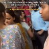 Crowded group of women in colorful clothing with Hindi text overlay about university faculty and student suicide.