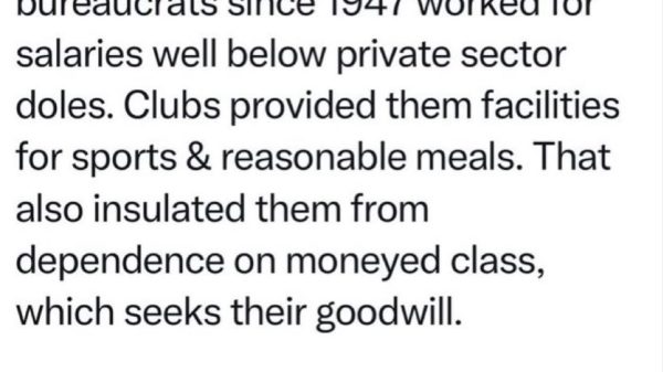 Screenshot of a social media post by K. C. Singh with a blue verification badge, containing a long quote about generations of bureaucrats since 1947 and their perks.