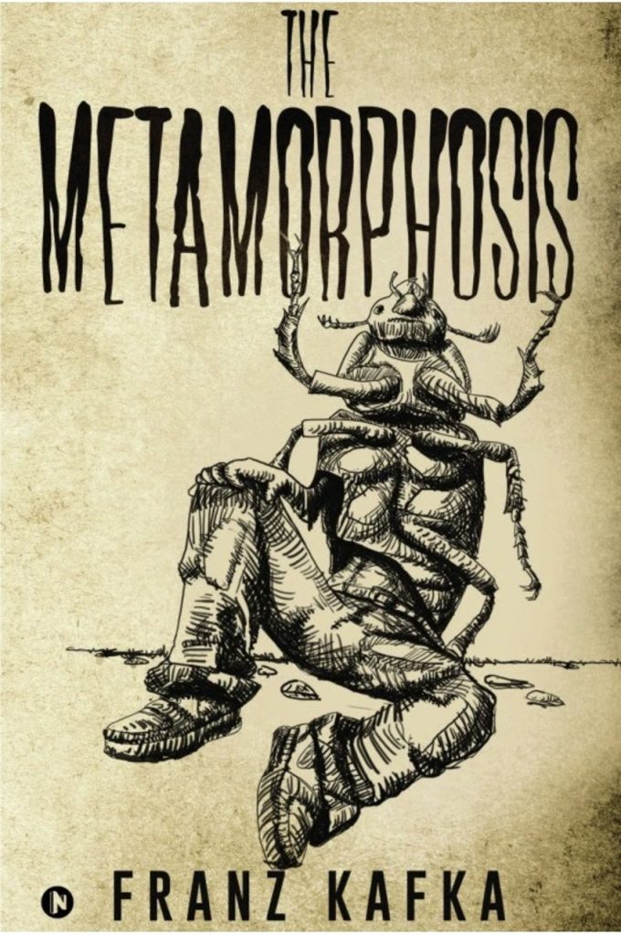 kokroch | No. 1 Indian Media News Portal Book cover for The Metamorphosis by Franz Kafka, showing a sketch of a humanoid beetle figure sitting with legs crossed on a beige background, and the title above.
