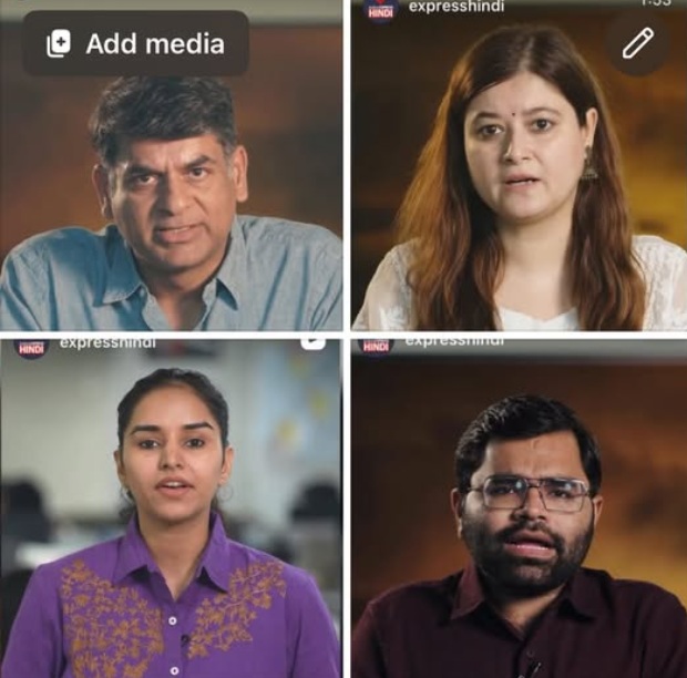 Quadruple video frames of four interviewees: man in blue shirt, woman with long hair, woman in purple embroidered shirt, man with glasses.