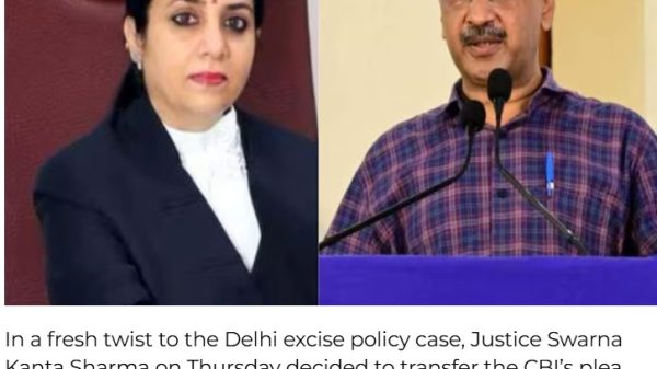 Collage of a woman in a blazer on the left and a man speaking at a podium on the right; relates to the Delhi excise policy case news.
