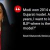 Senior journalist Swati Chaturvedi on a news broadcast, with the quote: 'Modi won 2014 elections on Gujarat model. After 22 years, I want to know from BJP where is the Gujarat model?'