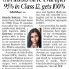 Newspaper story about a girl who improved to 100% after re-evaluation following a 95% in Class 12; includes the student’s portrait.