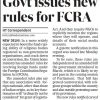 Newspaper article with headline 'Govt issues new rules for FCRA' by HT Correspondent, two text columns.