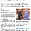 Front-page news: 'From Sunday, India will resume tourist visas for Bangladesh nationals: Trivedi'; shows two officials shaking hands in a room.
