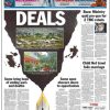 Front page of The Telegraph with a bold 'DEALS' headline over a map of India, paired with photos and side articles and a fountain-pen graphic at the bottom center.