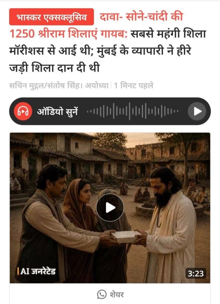 ayodhya_ram | No. 1 Indian Media News Portal Three people in traditional attire exchange a book in a village square; video play button overlay indicates a video.