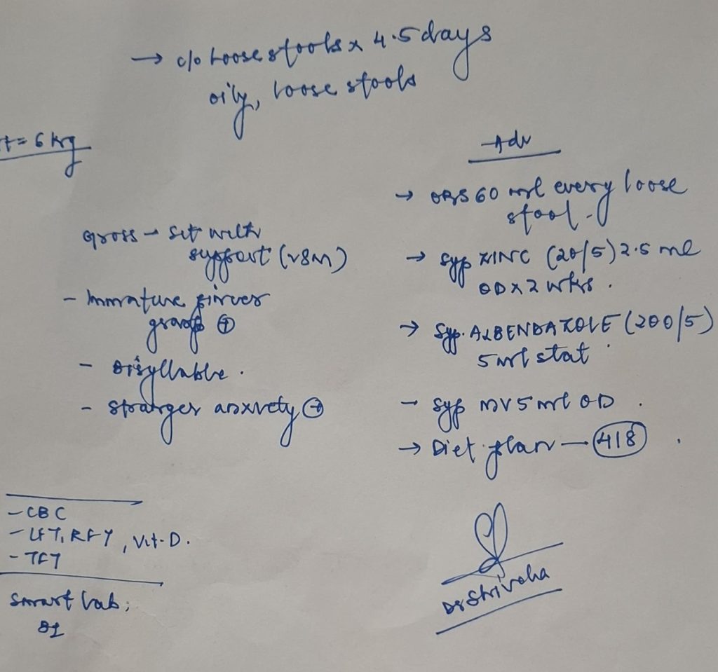 Handwritten notes on a white sheet with two columns of bullet points, arrows, and a signature at the bottom right.