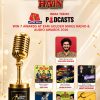 Gold-themed poster announcing Hum Saat Saat Hain podcast awards with a large golden microphone trophy and nominee tiles for Best Podcast categories.