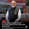 Narendra Modi stands in front of political posters as a news graphic claims RTI shows ₹2,586 crore spent on PM Modi ads since 2020.