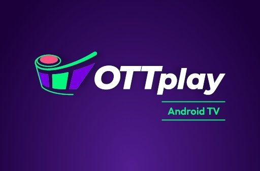 OTTplay Android TV logo on a dark purple gradient background.
