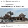 News article header from The Indian Express with large headline and author byline, followed by an image of the counting centre building captioned 'The building which houses the counting centre'.