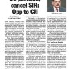 Front page of a newspaper with a bold headline about EC partisan and SIR, plus a small portrait of a man in the top-right corner.