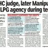 Newspaper front page reporting a High Court judge, later Manipur Chief Justice, allegedly kept an LPG dealership during tenure; bold headline dominates the page.