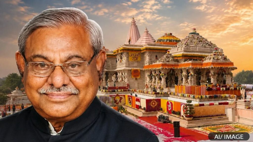 bajrang lal | No. 1 Indian Media News Portal Smiling older man with glasses in the foreground, with a decorated Hindu temple complex at sunset in the background.