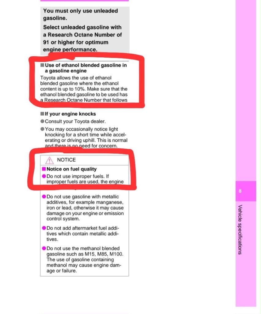 e10_2 | No. 1 Indian Media News Portal Section of a vehicle manual: guidance on using ethanol-blended gasoline and a fuel quality notice.
