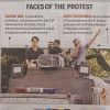 Group of protesters atop a vehicle during a demonstration, with others raising hands and signs visible; police vehicle underneath. (Overall collage titled 'Faces of the Protest')