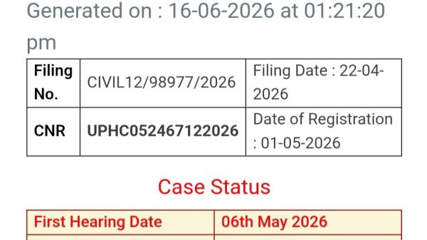 Case status page: Criminal Misc. Writ Petition (CRLP)-(10248/2026). Generated on 16-06-2026. Filing No: CIVIL12/98977/2026; CNR UPHC052467122026; Filing Date 22-04-2026; Date of Registration 01-05-2026. Case Status: First Hearing 06 May 2026; Stage Newly Fresh; Bench Type Division; State Uttar Pradesh, District Gorakhpur.