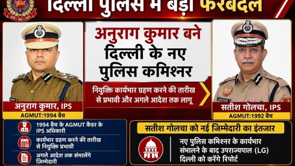 दिल्ली पुलिस में बड़े बदलाव की खबर का बैनर; दो वरिष्ठ अधिकारियों की तस्वीरों के साथ हिंदी headlines