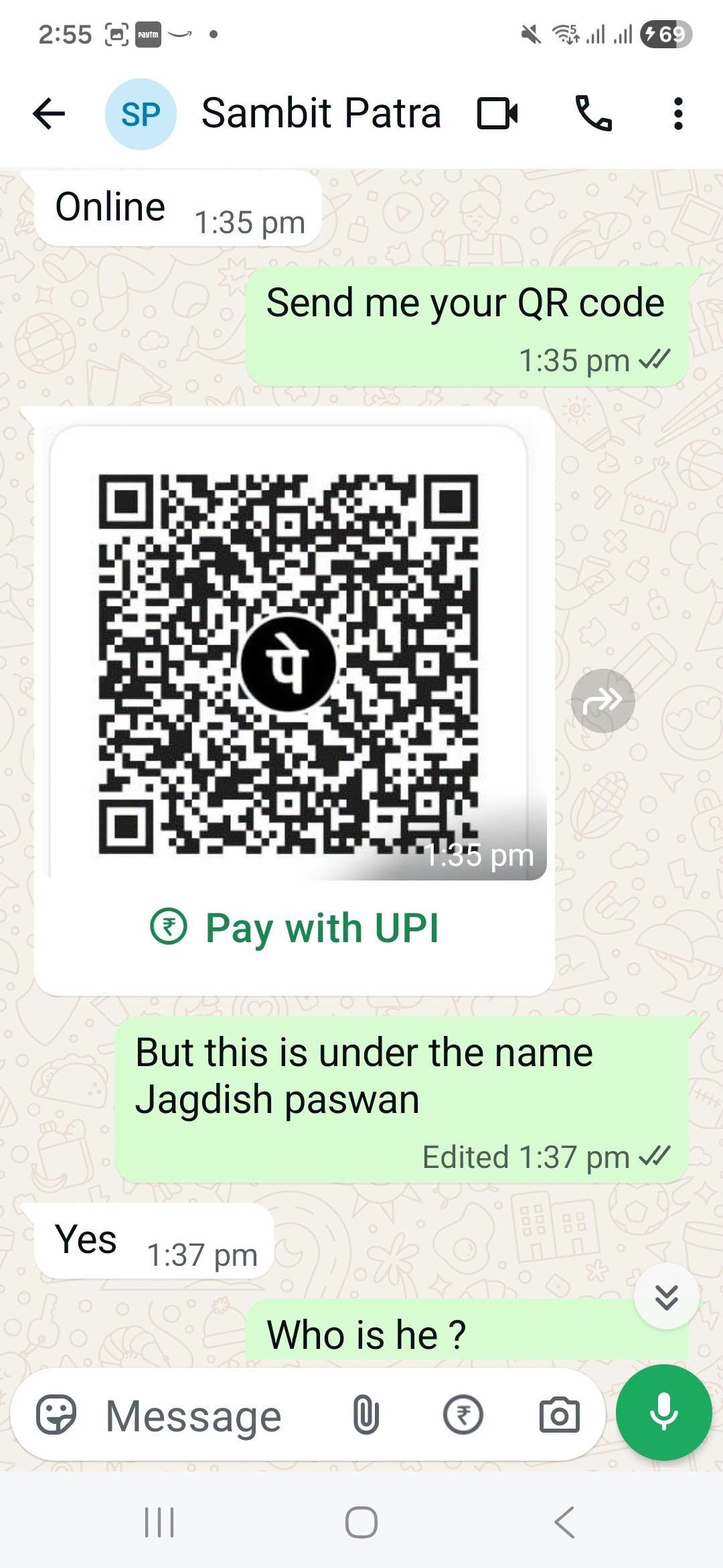 QR code for UPI payment with 'Pay with UPI' label visible beneath