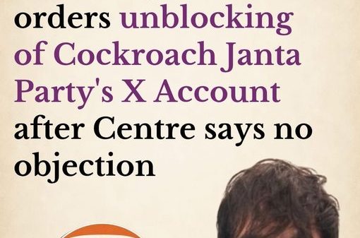 Front-page breaking-news style image with the headline: 'Delhi High Court orders unblocking of Cockroach Janta Party's X Account after Centre says no objection.' Bar & Bend/Bar & Bench logo and date 07 JUL in the top right; Cockroach Janta Party circular logo bottom left; photo of a man with beard bottom right.