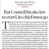 Front page of The Indian Express with masthead and the headline "Bar Council breaks law to crawl, its chief must go".
