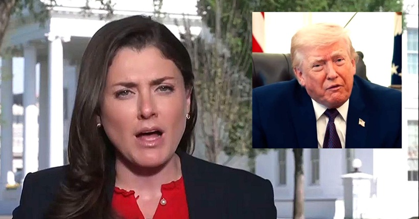 Female news anchor reporting outdoors, with an inset photo of a man in a dark suit and red tie in the top-right corner.