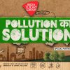 Poster for a pollution-solution campaign reading 'Pollution ka Solution' by India Today Group, with wind turbines, trees, and city skyline visuals.