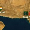 Satellite map showing Chabahar and Gwadar labeled along the coast with small flag icons.