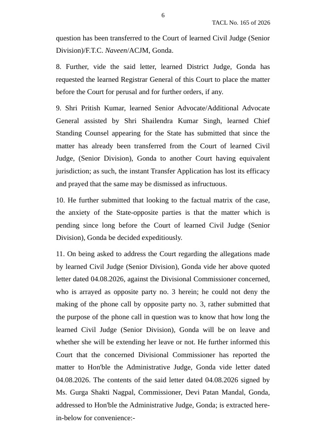 durga_5 | No. 1 Indian Media News Portal Page from a court document with sections 6 and 8–11, discussing transfers and legal proceedings in a civil matter.