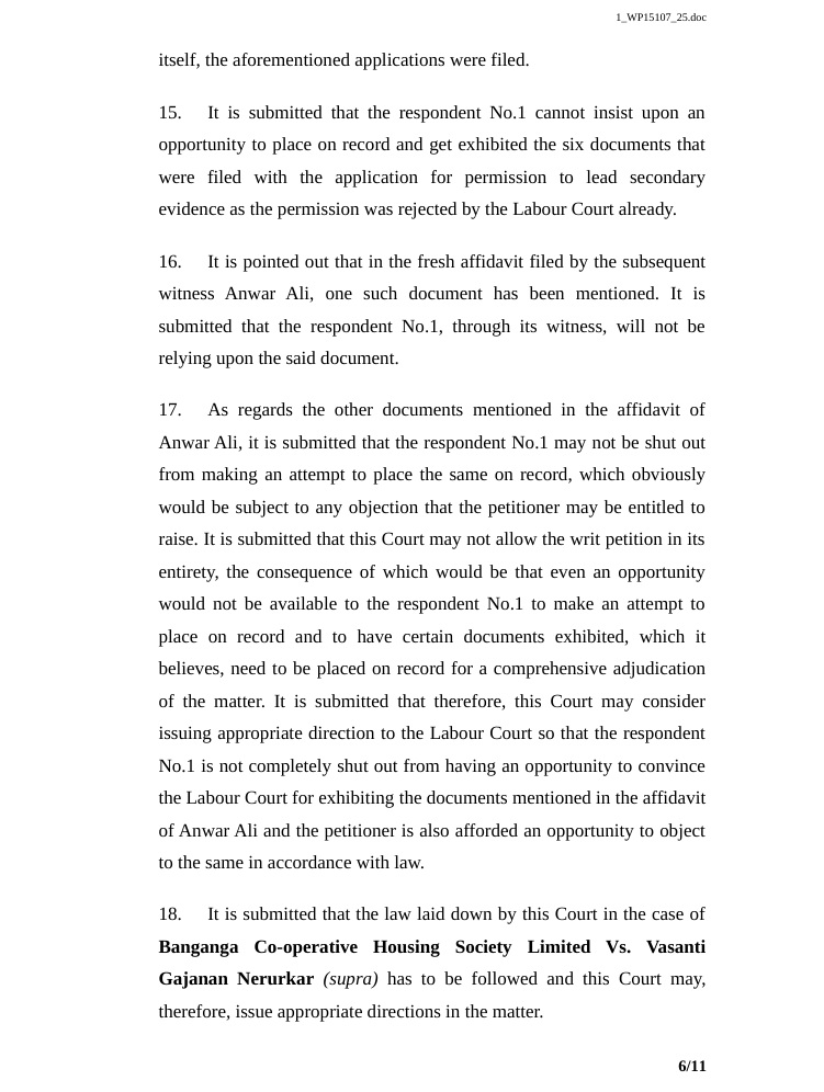 hc bombay_6 | No. 1 Indian Media News Portal Page 6 of 11 from a legal document, showing paragraphs 15–18 about affidavits and court matters.