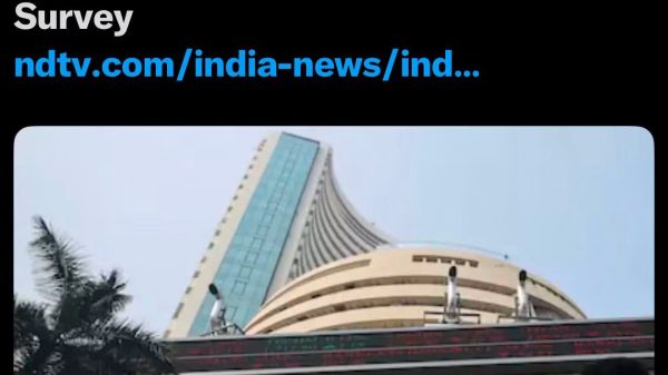 NDTV news banner with the headline 'India Replaces Indonesia As Asia's Least-Preferred Stock Market In Survey' and a photo of a modern building.