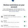 Account Status screen showing an avatar with the Indian flag, and a list of status items: Content and messages, Reach, Features, Monetisation, Unavailable in some locations, each with a green check or warning icon.