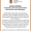 Official statement from Penguin Random House India about Sonia Gandhi's book Belonging, stating they did not publish it.