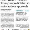 Front page of a newspaper with a large headline about Trump's remarks and a cautious approach, dated August 24 (Express News Service). The World section also features a visa fee hike and sanctions headlines, with The Indian Express logo at the bottom.