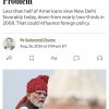 Photograph of a bearded man in a red headscarf speaking at a wooden podium during a public address in New Delhi, with a blurred backdrop behind him.