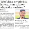 Newspaper front page with the headline about a notice issued, author Drishti Jain, and a portrait of Akshat Tripathi, BA LLB student at Gautam Buddha University, Noida