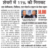 Hindi newspaper front page reporting 11% drop in Tata shares with images of two executives and bold 58,000 figure; market reaction