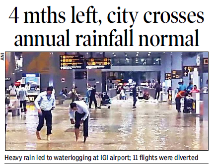 TOI | No. 1 Indian Media News Portal Heavy rain caused waterlogging at IGI Airport; travelers wade through water in the terminal as flights are diverted